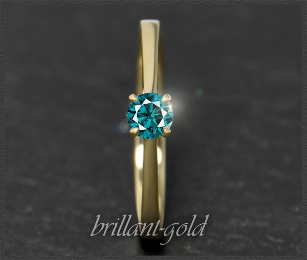 Brillant 585 Gold Ring; 0,32ct, intensiv blau; Si2